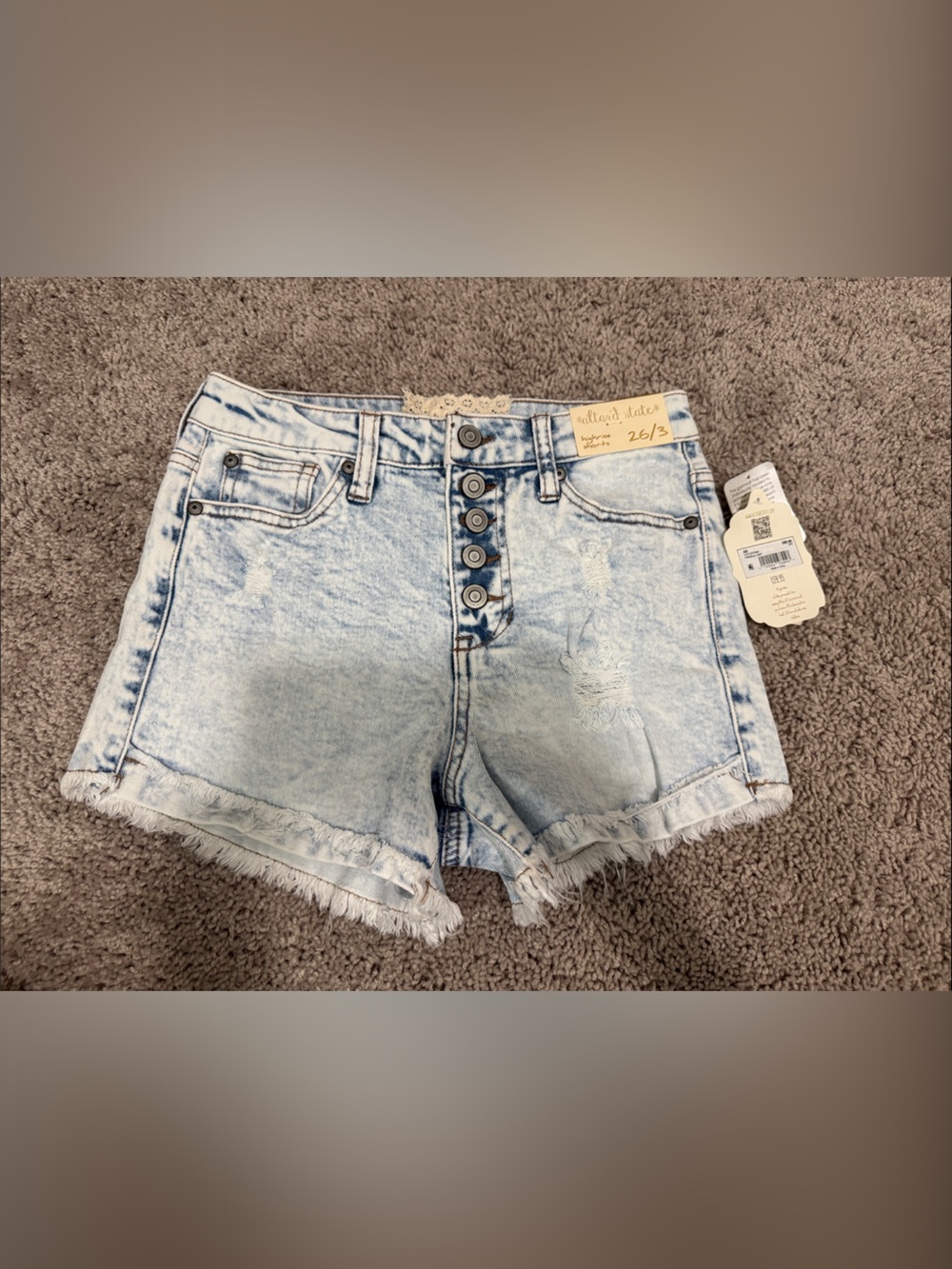 Altar'd State Light Acid-Wash Blue Button-Fly Denim Shorts